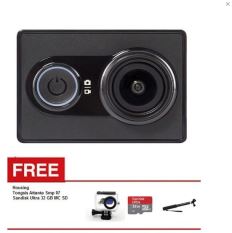 Xiaomi Yi Action Cam WiFi 16MP 1080P International Version - Hitam + Waterproof + Sandisk Ultra 32 GB + Tongsis