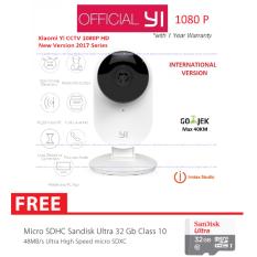 Xiaomi Yi CCTV Home Camera 1080P International Version English with Night Version 111 Degree Support Night Vision Motion LDC Baby Crying Detection Built-in MIC 2 Way Audio + Micro SD Sandisk 32GB Class 10 - Putih