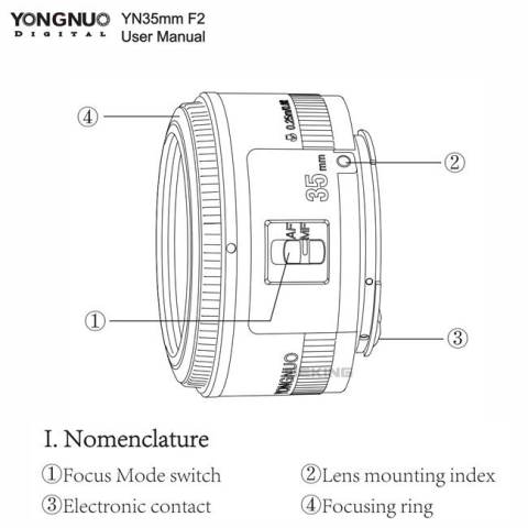 Yongnuo YN35MM F2 Sudut Lebar Besar Bukaan Otomatis Fokus Lensa For Canon EOS Kamera 2