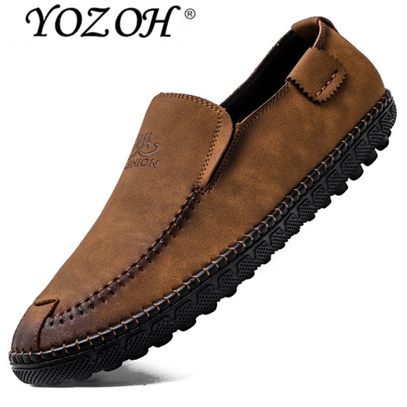 Yozoh Men's Mode dan Waktu Luang Sepatu Kulit Tren Antik Buatan Tangan Sepatu Loafer-Internasional