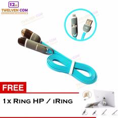 Yumoto Kabel Data Multifungsi 2 IN 1 - Iphone 5 & Android / Microusb to Lightning - Biru + Free Iring / Ring Stand