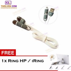 Yumoto Kabel Data Multifungsi 2 IN 1 - Iphone 5 & Android / Microusb to Lightning - Putih + Free Iring / Ring Stand