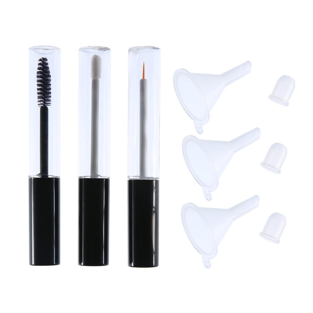 Yuwen Kosong Tabung Maskara, 3 Paket 10 Ml Reusable Mascara Wadah Eyeliner Botol Lip Gloss Tube dengan Brush dan Corong untuk Minyak Jarak dan DIY Mascara-Intl