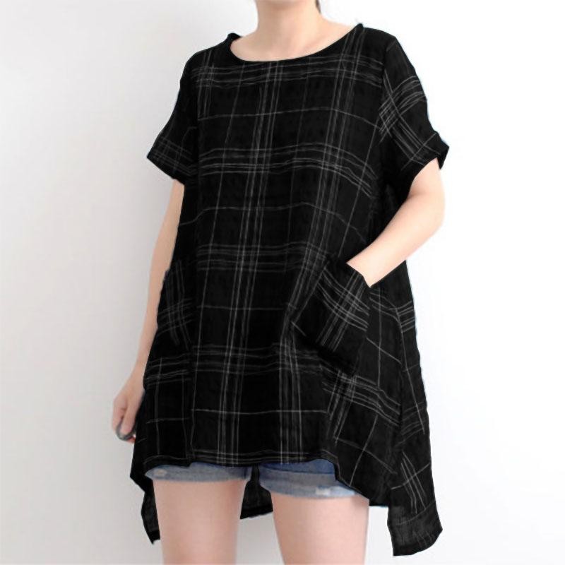 Zanzea Wanita Musim Panas Pendek Lengan Baju Kaus Blus Plus Ukuran Jubah Terbaik Hitam-Internasional
