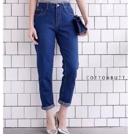 ZFASHION Celana Jeans Wanita Terbaru BoyFriends BF Navy Longgar Warna Dongker Polos 27-30