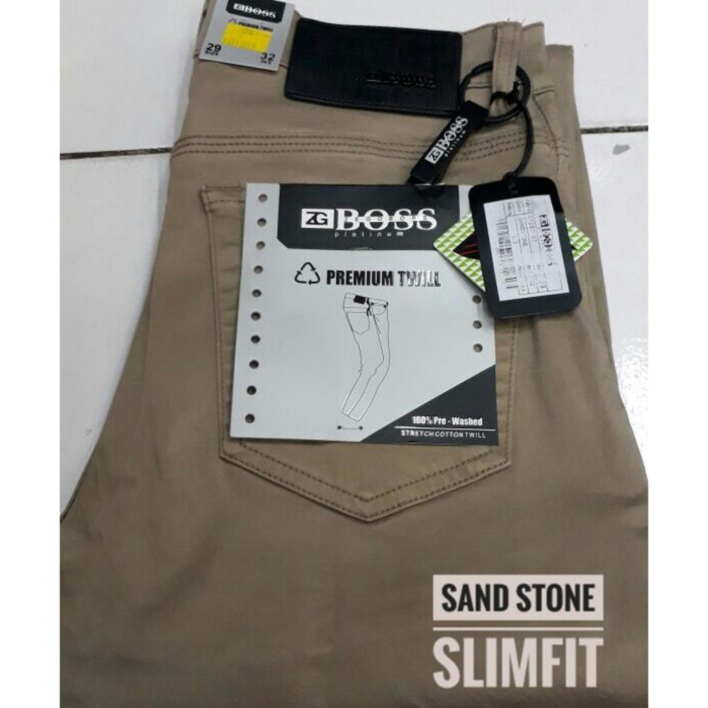 ZG Boss - Celana Jeans Sandstone / Coklat Muda / Celana Panjang Pria Stretch / Celana Jeans Big Size 29 30 31 32 33 34 35 36 38 / Celana BOSS Jeans Original Asli
