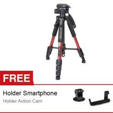 ZOMEI Q111 Camera Tripod - Merah - for DSLR EOS Canon Nikon Sony Gopro Xiaomi + Free Holder L + Action Cam Adapter