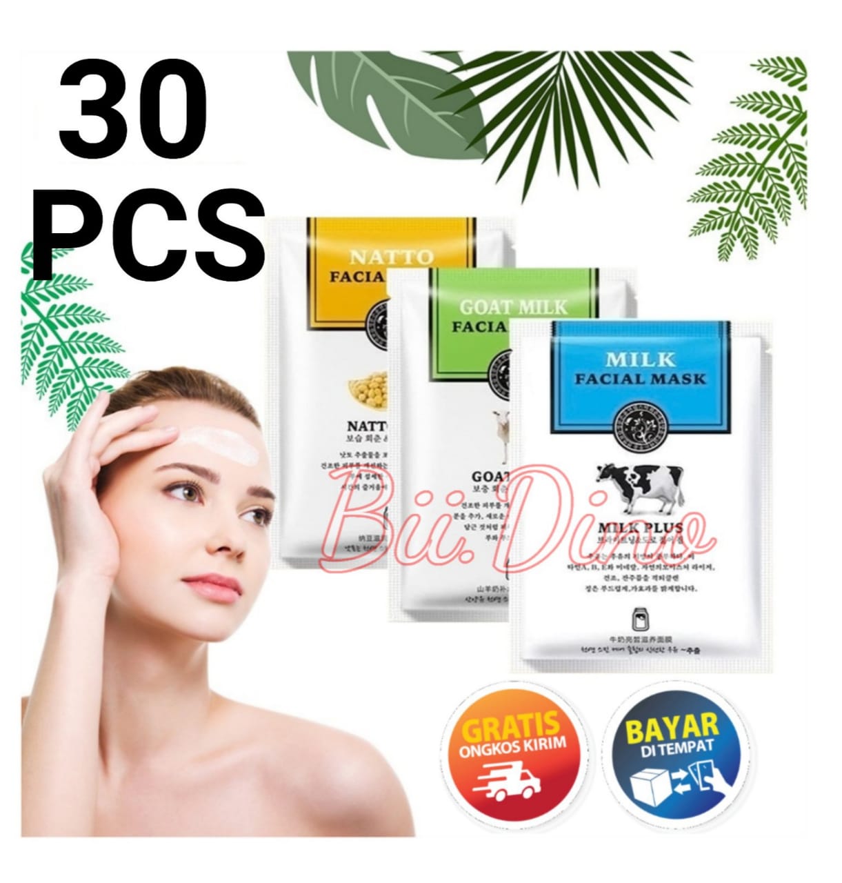PAKET 30 PCS ROREC HCHANA FACIAL MILK MASK GOAT NATTO SHEET MASK MASKER