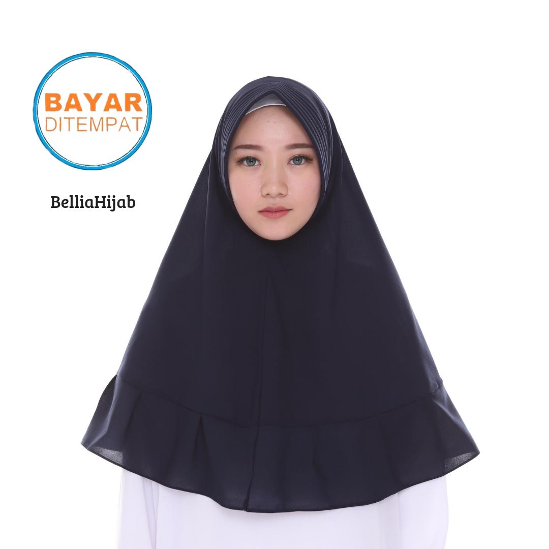 Bellia Hijab - Khimar Rempel Hijab Khimar Instan Jilbab Rempel Kerudung Instan - Biru Dongker
