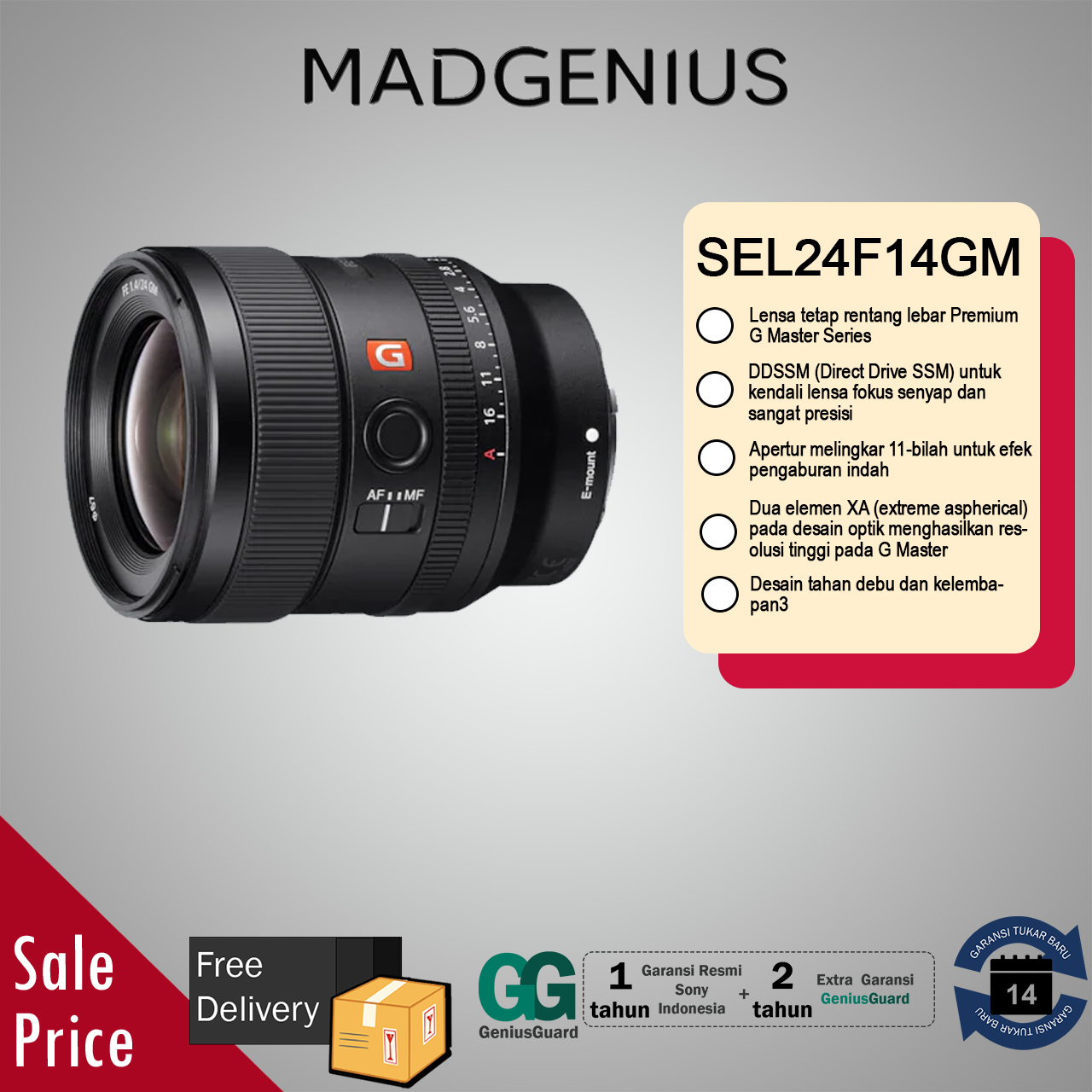 SONY FE 24mm F1.4 GM / Lensa Sony Fix 24mm G Master Lens / Lensa tetap ...