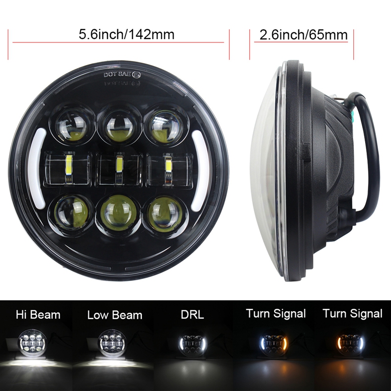 12V 24V 5.75 Inch Motorcycle Headlight 26W White Yellow High Low Beam