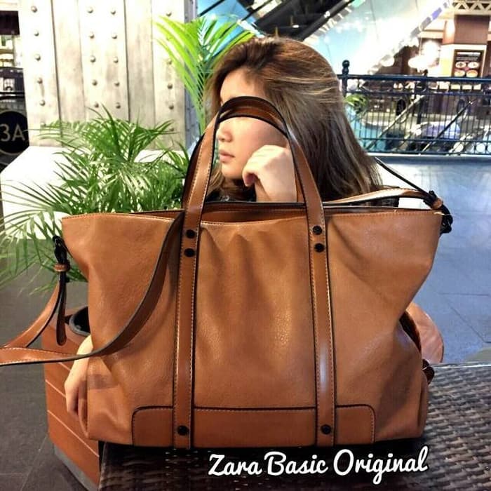 Tas wanita cewek branded import zara basic tote besar travel