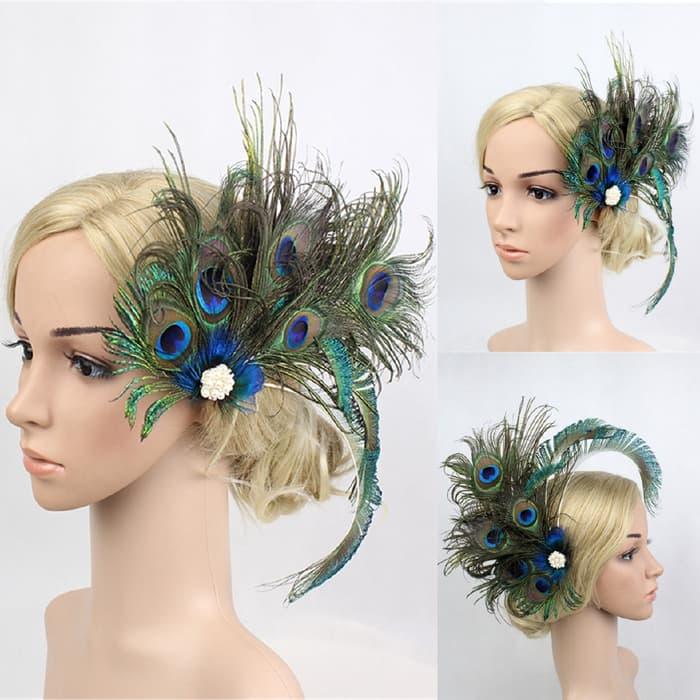 1920S Headpiece Peacock Feather Pearl 