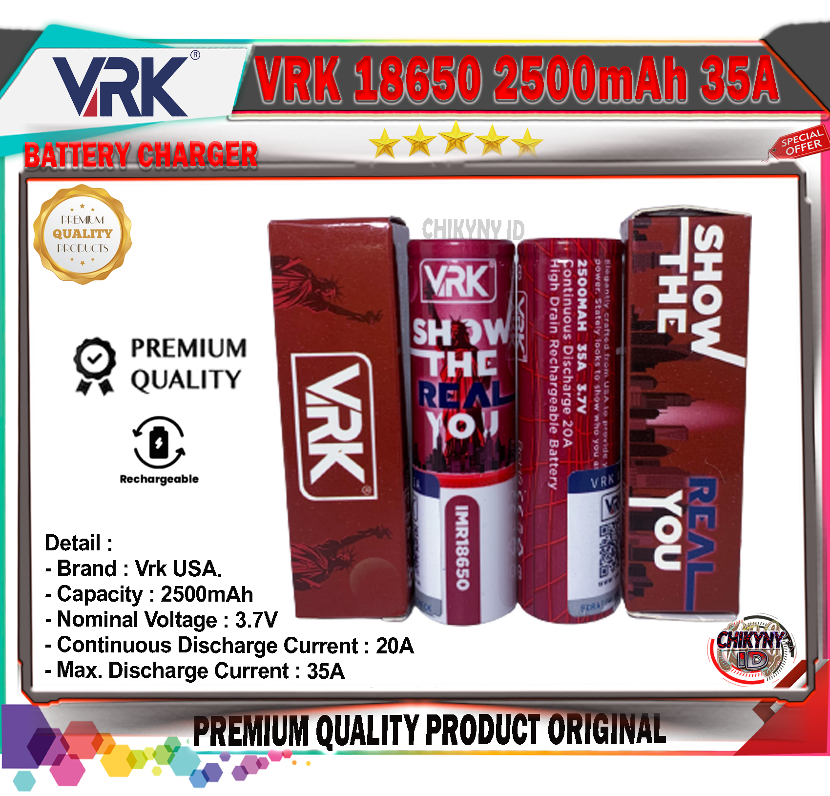 BATTERY VRK 18650 2500mAh 35A ORIGINAL VRK USA | Lazada Indonesia