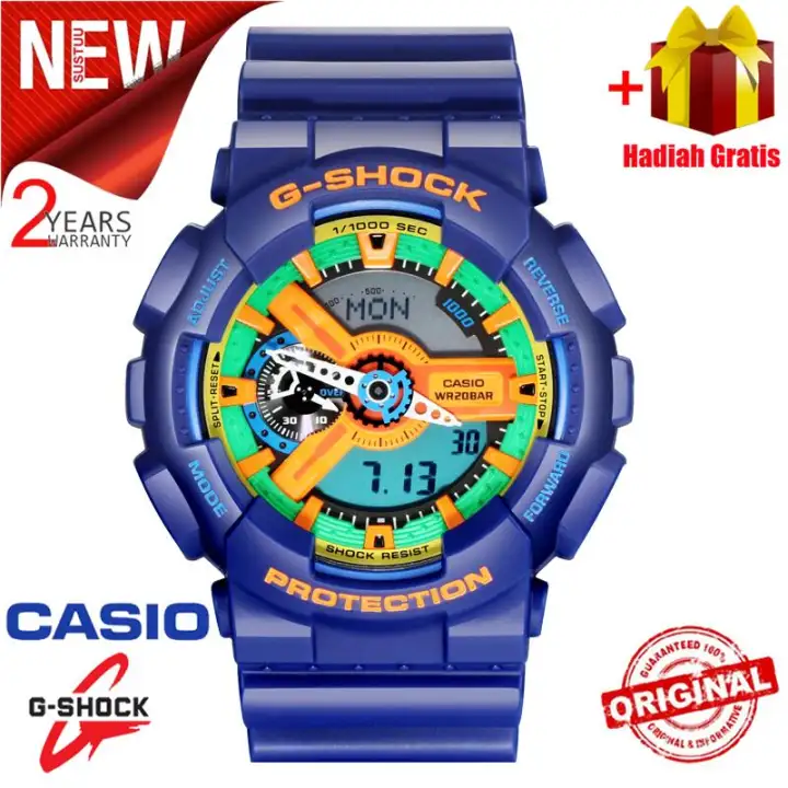 Asli G Shock Ga110 Jam Tangan Olahraga Pria Tampilan Ganda 200m Tahan Air Shockproof Dan Waterproof Kalender Otomatis Penuh Waktu Dunia Led Lampu Otomatis Dengan Garansi 2 Tahun Ga 110fc 2a Dengan Hadiah Gratis
