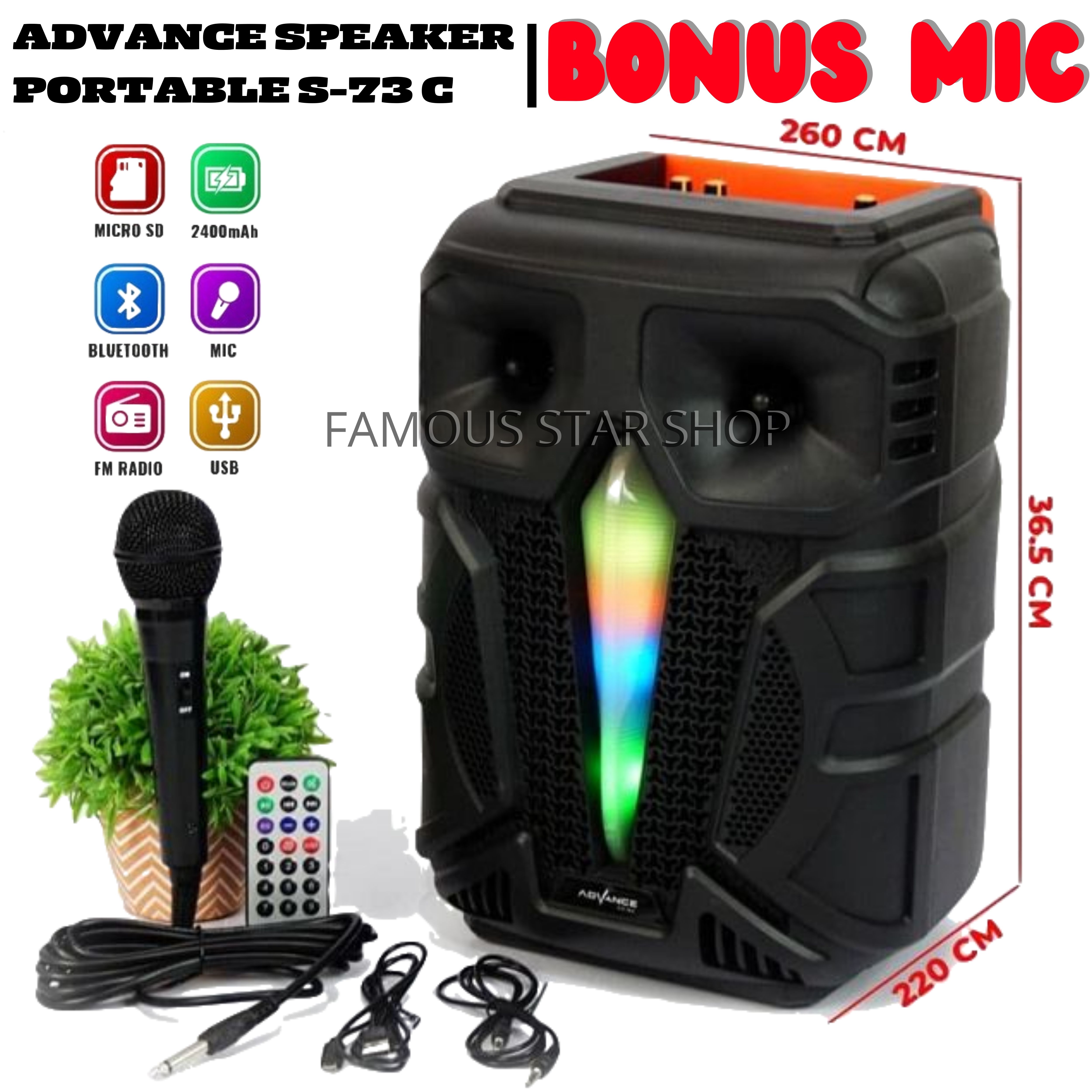 Advance S73 Speaker 8 inch Bonus mic 