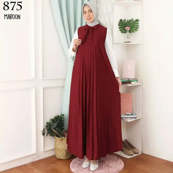 Gamis Plisket Tanpa Lengan Bisa Cod Lazada Indonesia