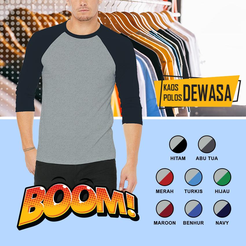 KaosBOOM T-Shirt Kaos Polos Pria Raglan Lengan 3/4 ABU MISTY Kombinasi Tangan Warna Premium Distro