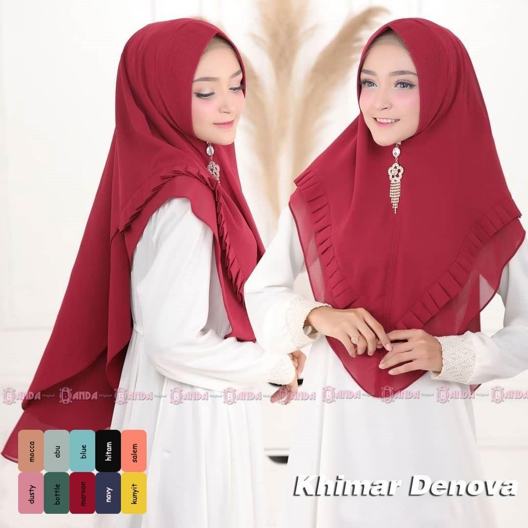 Deanova Khimar Series Varian Maroon khimar oneto / daily jilbab / hijab terbaru / hijab instan