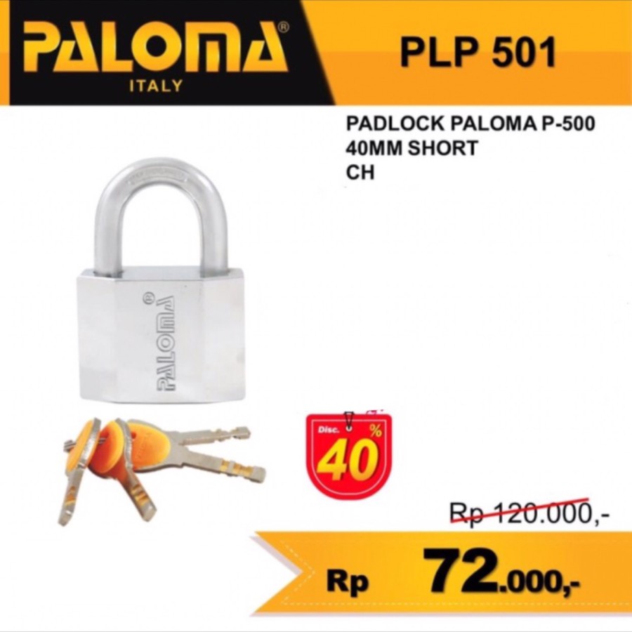 Gembok Kunci Padlock Paloma P-500 40MM Short PLP 501 Gembok Kunci Padlock Paloma P-500 40MM Short PLP 501