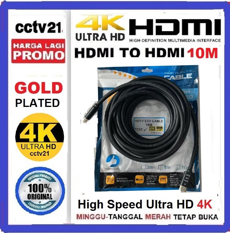 Original Kabel HDMI TO HDMI 10M Ultra HD 4K Versi 2.0V High Speed Gold