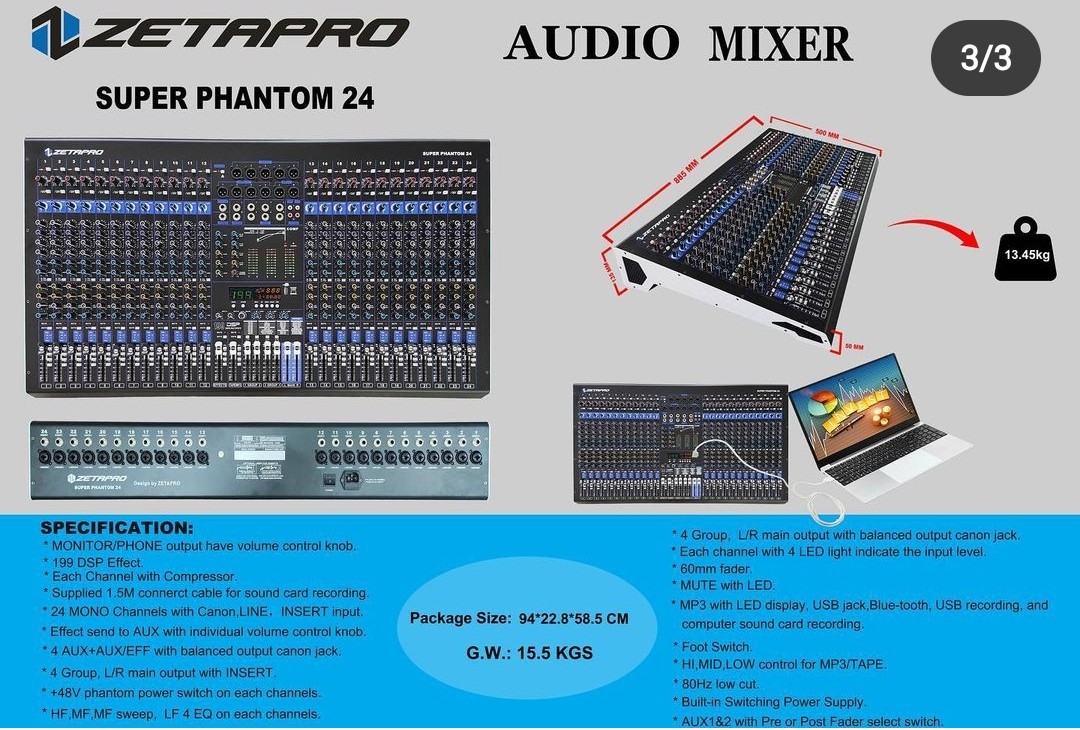 Mixer "ZETAPRO" SUPER PHANTOM 16, 16Channel ORIGINAL Lazada Indonesia