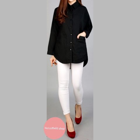 Baju Kemeja Hitam Wanita Baju Atasan Hitam Wanita Baju Muslim Lazada Indonesia