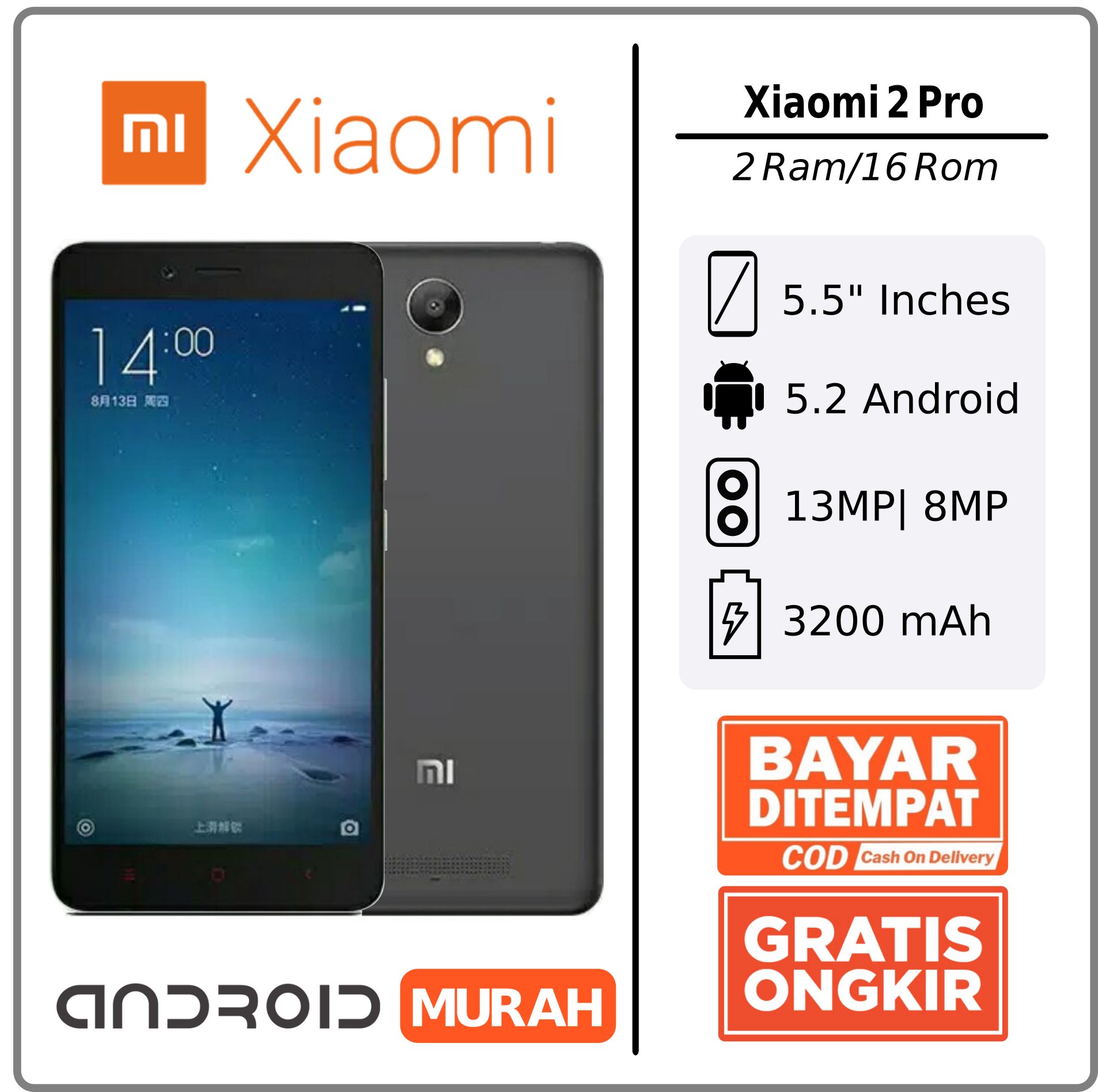 hp android murah xiaomi 2 pro ram 2/16 (4g)