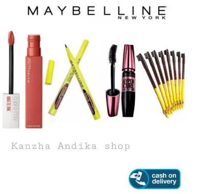 Paket Mascara + Eyeliner Maybelline Volum Express Hypercurl Mascara Makeup Lipstik Pensil Alis Viva