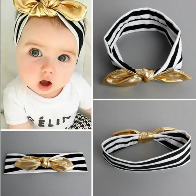 D34 Bandana anak / bando bayi telinga kelinci / simpul warna gold ...