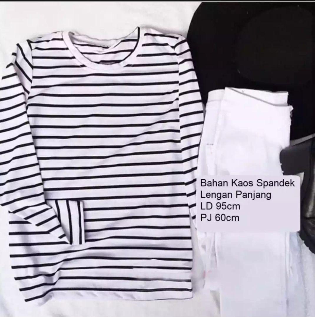 Mochi Shop Baju Original Kaos Lengan Panjang Wanita / Baju Garis Hitam Putih / Atasan Wanita / Blouse Wanita / Pakaian Model Strip / T-Shirt Cewek Casual / Tunik Wanita / Atasan Muslim Wanita