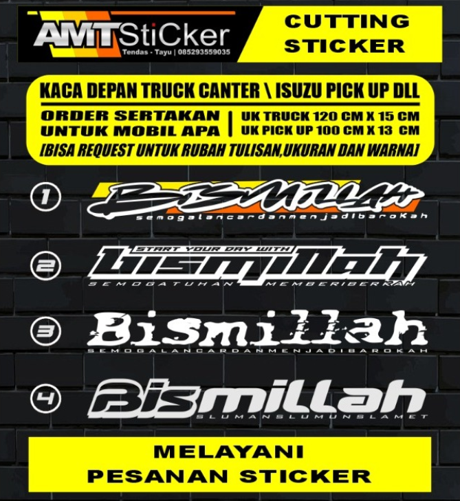 [terbaru] Sticker Cutting Kaca Depan Bismillah Truk Dan Pick Up 