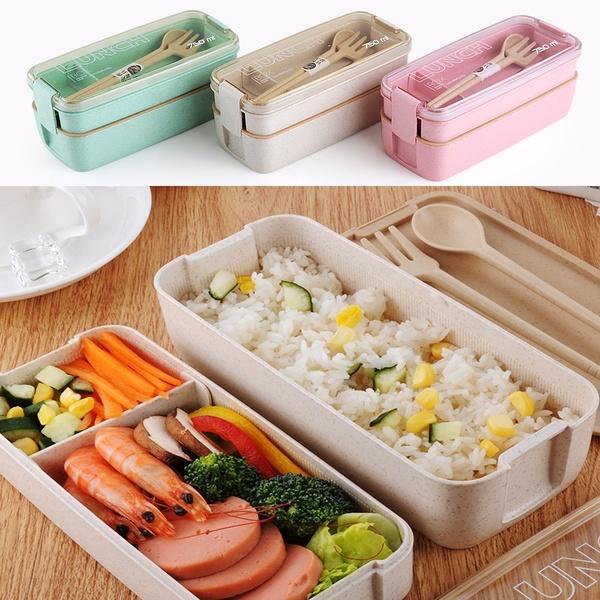 TURUN HARGA !!! LUNCH BOX 2 SUSUN WHEAT / KOTAK BEKAL JERAMI / GANDUM