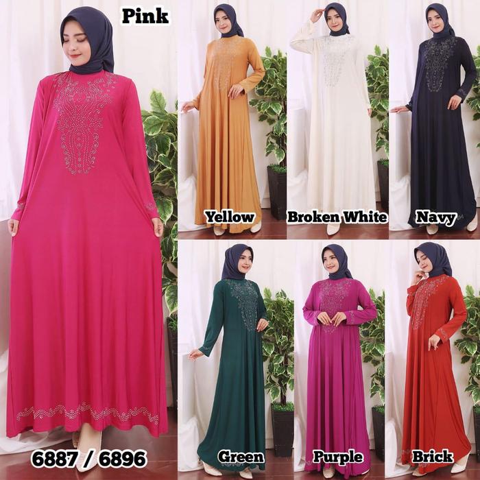 TERLARIS !!! Baju Gamis Wanita Terbaru Gamis Jersey Premium Variasi MOTEK 6887 - Yellow, XXL-XXXL