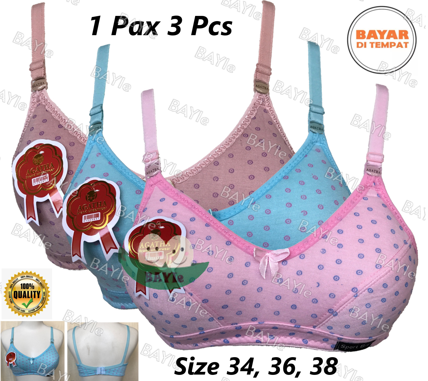 BAYIe - 6 PCS BH/Bra Remaja ABG/Wanita Tanpa Kawat Bahan Katun MUTE /