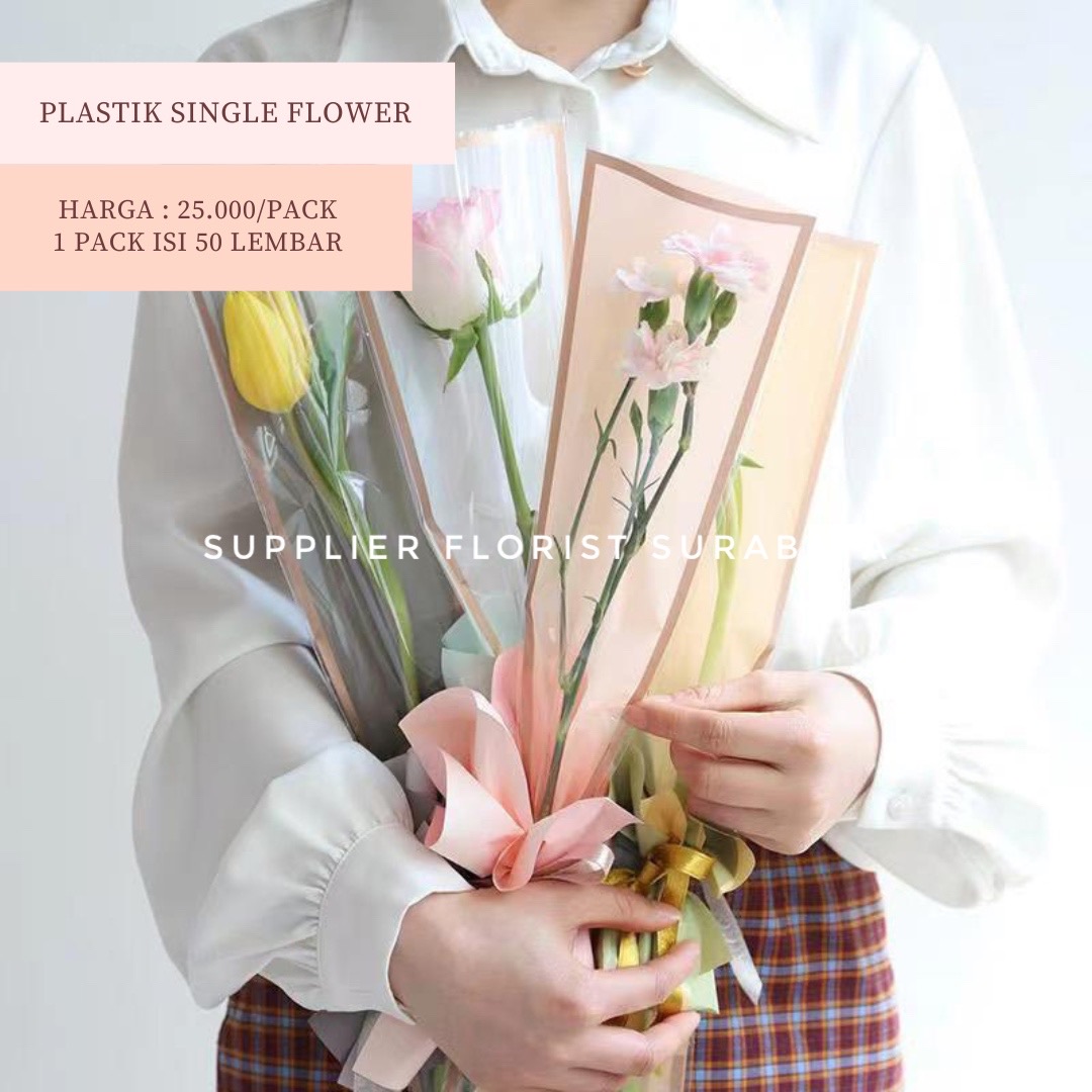 ISI 50 LEMBAR] PLASTIK SINGLE FLOWER SINGLE STALK ROSE BUNGKUS PLASTIK  BUNGA SATUAN BUNGA WISUDA TANGKAIAN PLASTIK BUNGA ECERAN PLASTIC