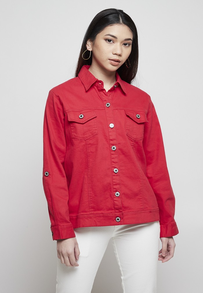 Jual Red Denim Jacket Cropped Terbaru 