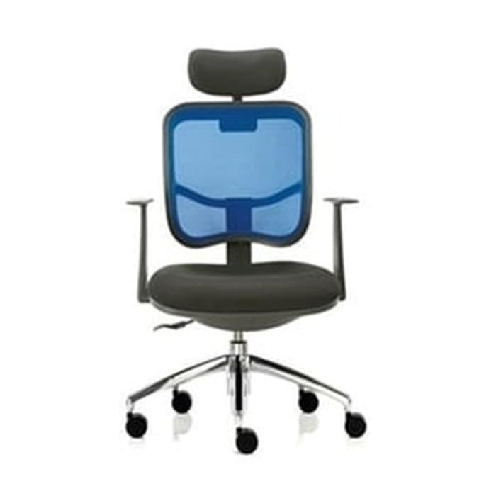 Kursi Kantor Indachi D3001Crkaki Chrome Headrest, Armrest, Jaring Biru