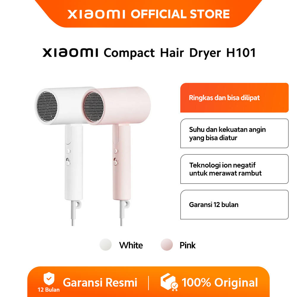 Xiaomi Compact Hair Dryer H101 | Ringkas dan bisa dilipat | Dilengkapi Ion Negatif | Perawatan Rambut | Angin Panas & Dingin [ Official Store ]