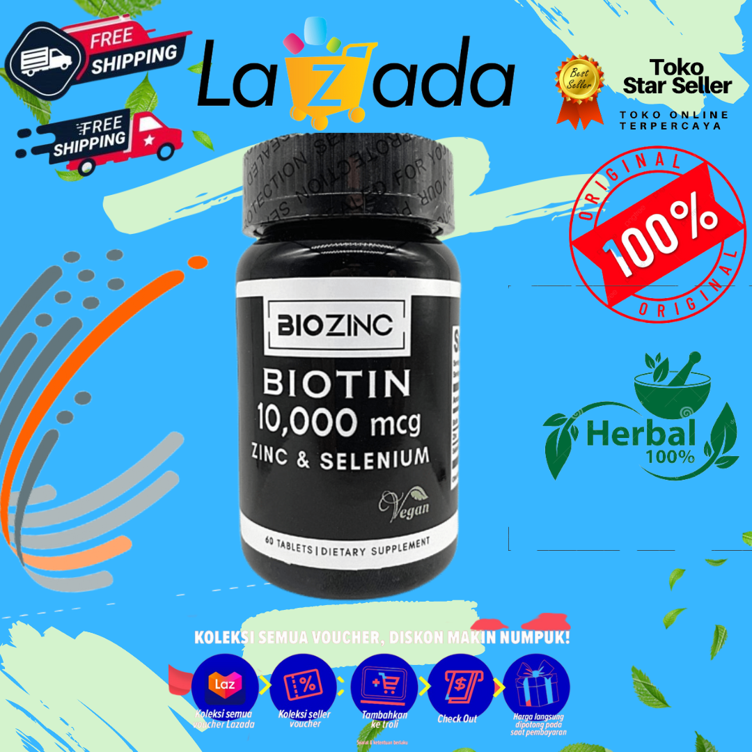 BIOZINC ( Biotin 10000 mcg zinc & Selenium ) Biotin 60 kapsul Obat penyubur rambut Lazada