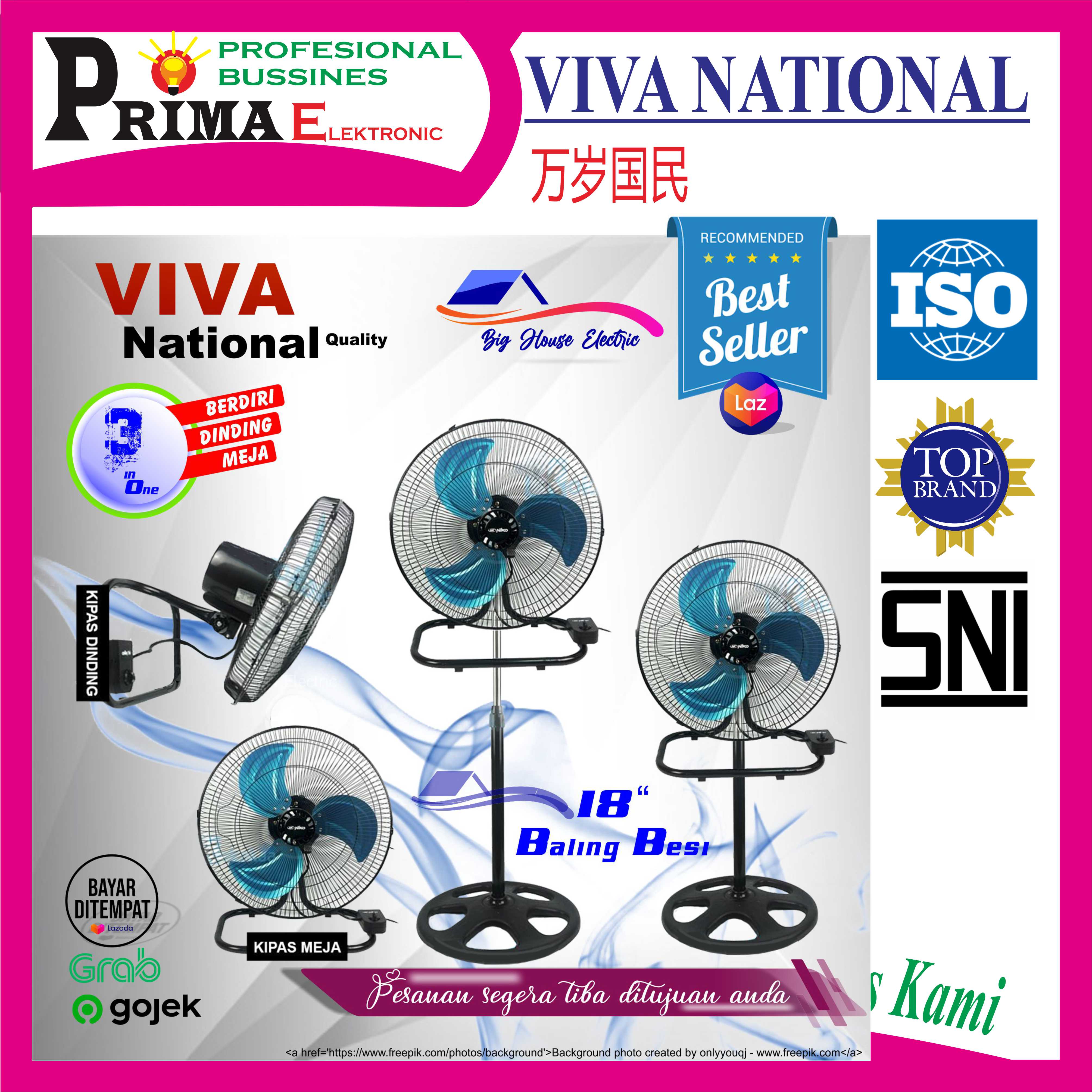 National Viva Kipas Angin Besi Tornado 18 Inchi 3 In 1 Garansi Resmi