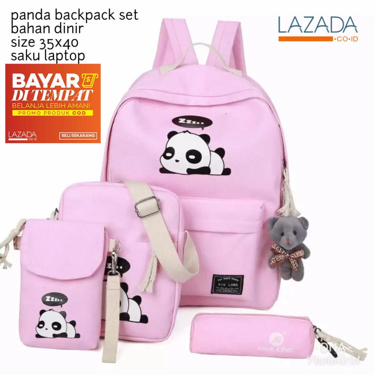 BLACKSOIL_ID Tas Ransel Anak Sekolah Set 4in1 Panda Tas Sekolah