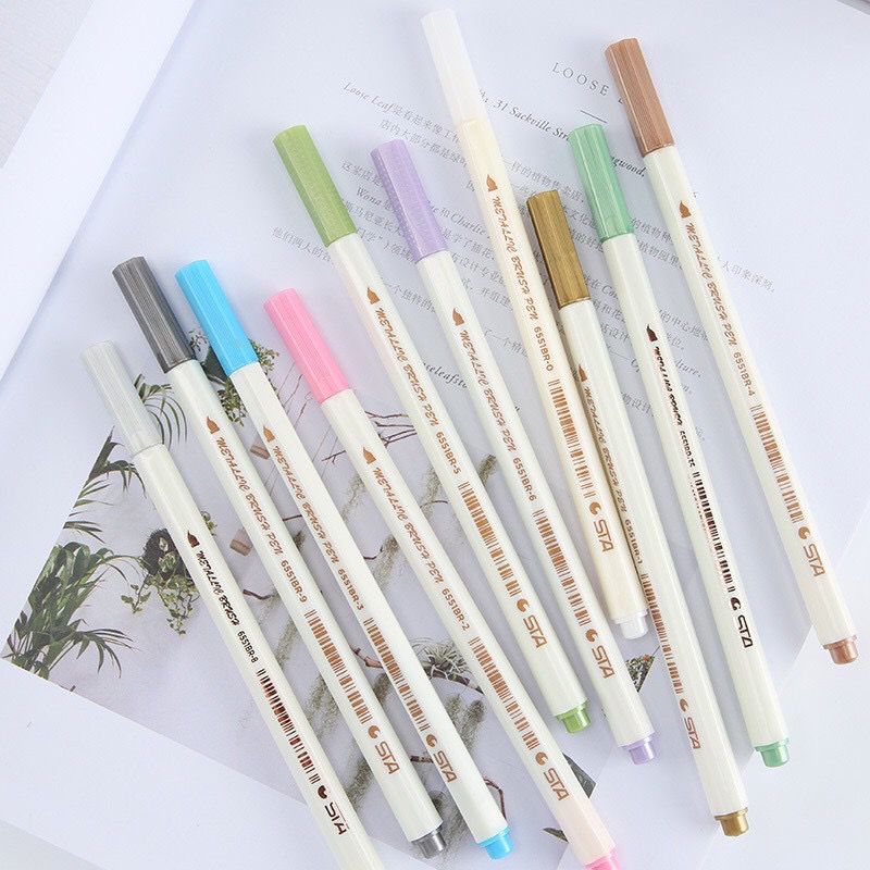 Metallic Brush Pen Spidol Warna Pena Kuas Metalik Dekor