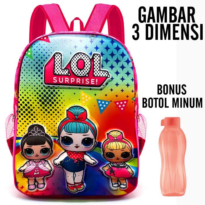 Tas sekolah anak perempuan SD karakter Gambar timbul Emboss - Tas Ransel anak Perempuan SD 3 Dimensi Gratis Botol Minum