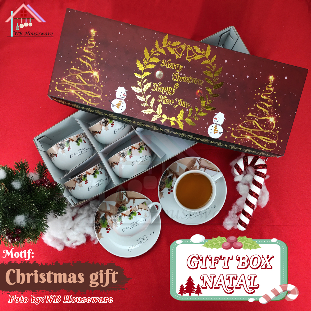 KOPIN cangkir set 6 pasang special edition motif natal merry christmas cup  and saucer  hadiah hampers christmas hampers natal  kado gift box KPC |  Lazada Indonesia
