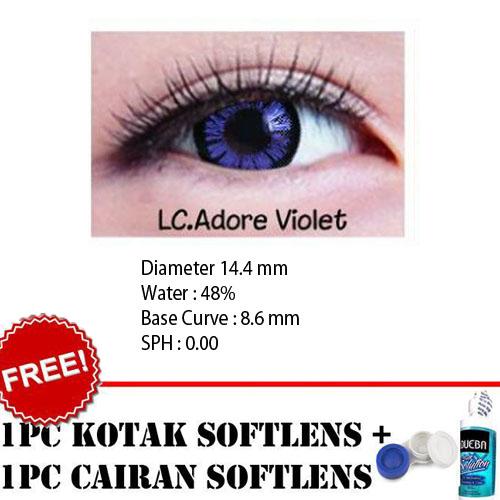 BEST SELLER Kontak Lens Softlens Living Color Adore Violet Kualitas Bagus + FREE Lenscase + Cairan Softlens Dueba