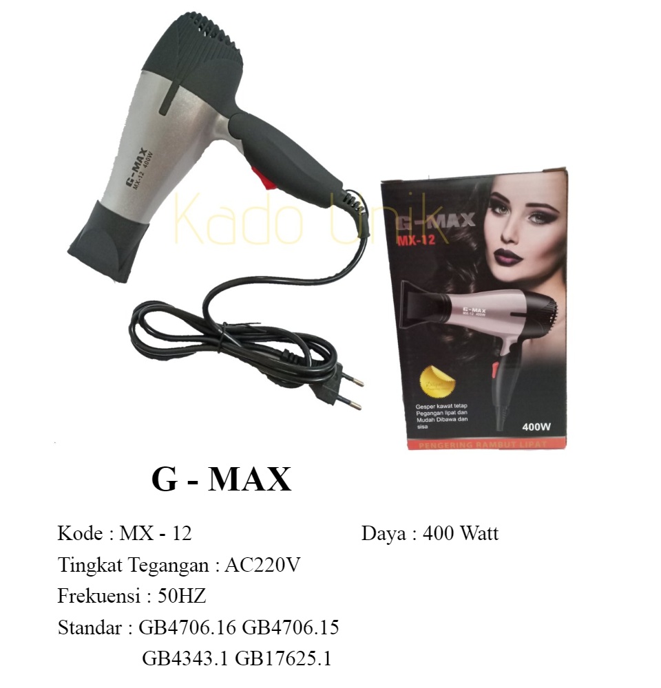 Kado Unik-- Hairdryer G-Max Mx-12 / Pengering Rambut Lipat / Hairdryer / Pengering Rambut Praktis / Hair Dryer / Alat Pengering Rambut Berkualitas / Hairdryer G-Max Murah / Kado Ulang Tahun