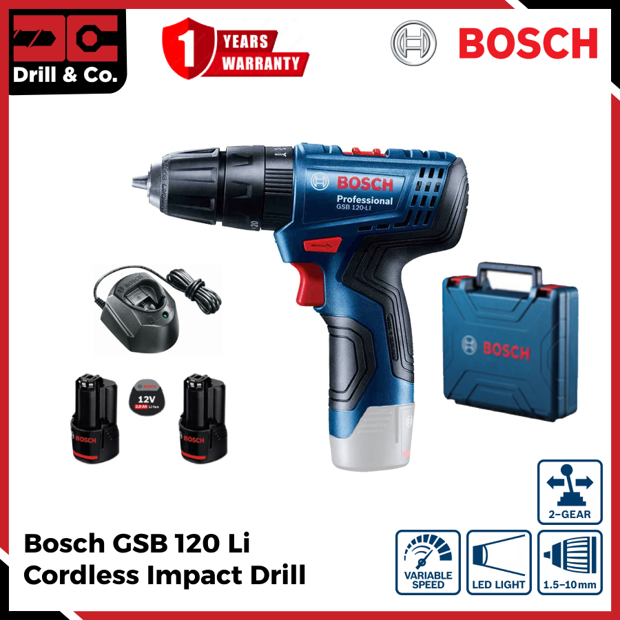 Bosch GSB 120 Cordless Impact Drill Mesin Bor Tembok Baterai