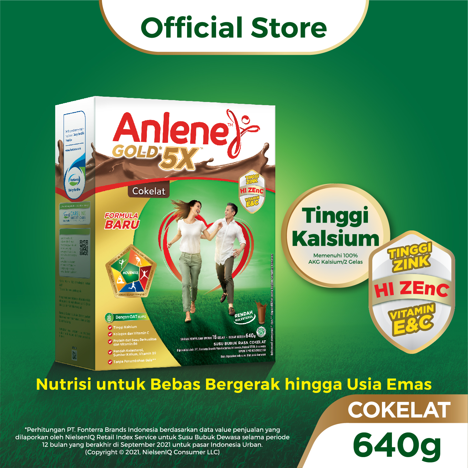 Anlene Gold 5X Susu Bubuk Dewasa Cokelat 640g - Nutrisi Tinggi Kalsium