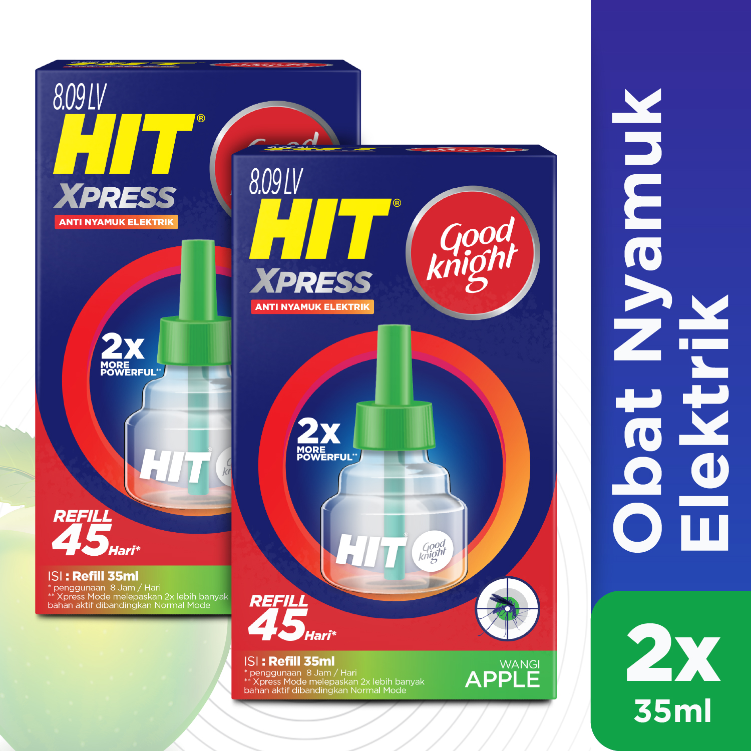 Paket Isi 2 HIT Elektrik Good Knight Xpress Refill Apple 45H Isi Ulang Obat Nyamuk Elektrik 2